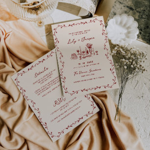 Allt på en maron Hand plockade bröllopsinbjudan Inbjudningar