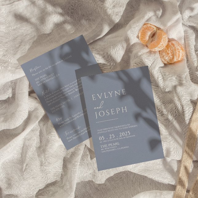 Allt på en Neutralt, Dusty Blue Boho Modern Bröllo Inbjudningar (Skapare uppladdad)