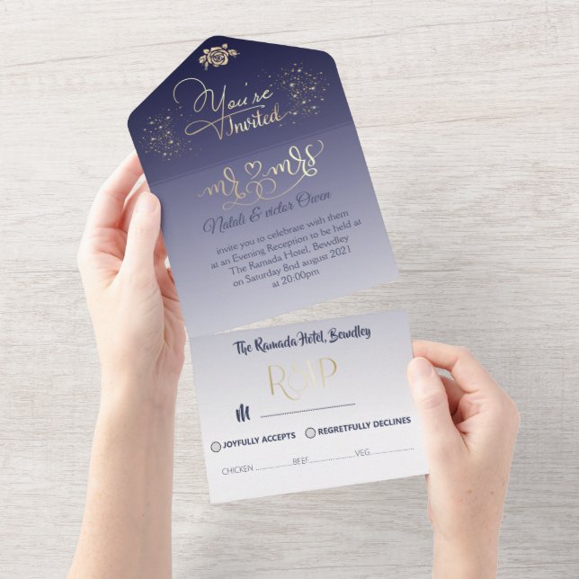 Allt på ett bröllop Bjud de boda azul con brillo (Avrivbar del)