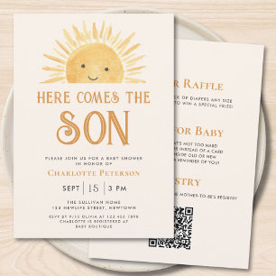 Allt på ett ställe Här kommer sonen Baby Shower Inbjudningar
