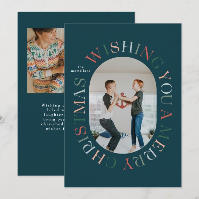 Allt runt glad jul färgglad fotokort inbjudningar (Fram/baksida)