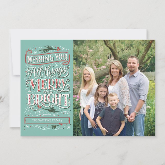 Allt Sak - merry och Bright Jul Photo Card Julkort (Framsida)