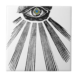 Allt seende öga kvadrerar och omringar Masonic Kakelplatta