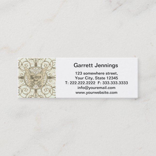 Allt som du behöver, är kärlek med ängelvingar & mini visitkort (Framsida)