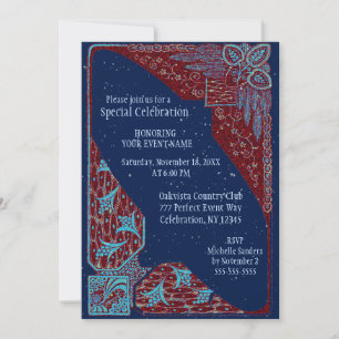 Allt syfte Art Deco Blue och Red Inbjudningar