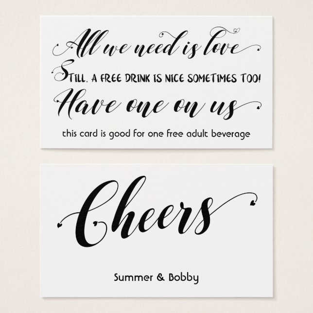 Allt vi behöver är Kärlek Bröllop och Händelsedryc Visitkort (Framsida & baksida)