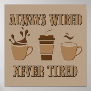 Alltid Ansluten Aldrig Trött Rolig Kaffeskylt Poster