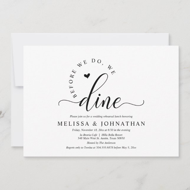 Alltid efter Bröllop Rehearsal Middag Inbjudningar (Framsida)