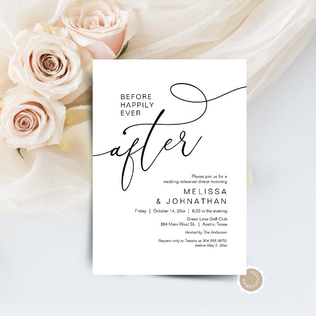 Alltid efter Bröllop Rehearsal Middag Inbjudningar (Before Happily Ever After Wedding Rehearsal Dinner Invitation Card, Digital Download Modern romantic)