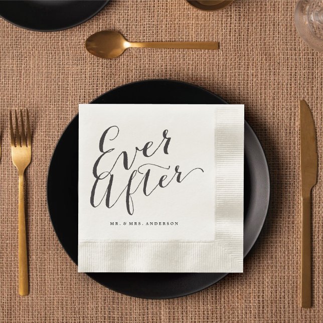 Alltid Efter Script Kalligrafi Bröllop Pappers Ser Pappersservett (EVER AFTER Script Calligraphy Wedding Paper Napkin @ fatfatin_blue_knot)