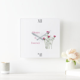 Alltid & För evigt Blommig Romantisk årsdag Fyrkantig Klocka