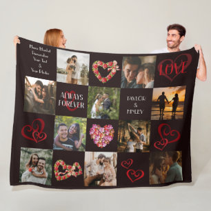 Alltid & Forever Romantic Heart Black Anpassningsb Fleecefilt