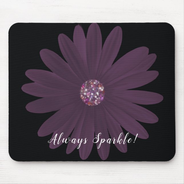 Alltid Gnistra, lila daisy med glitter center Musmatta (Framsidan)
