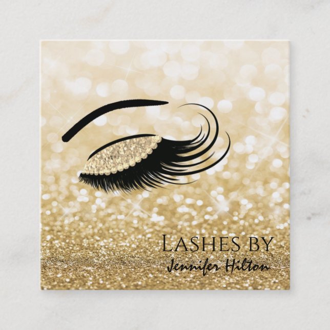 Alltid guld diamantlash glittery makeup öga fyrkantigt visitkort (Framsida)
