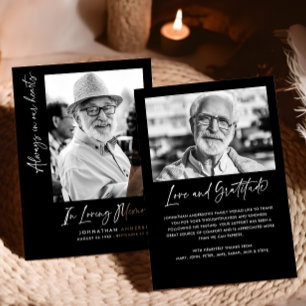 Alltid i våra hjärtan 2-foto-begravning/minnesstun tack kort