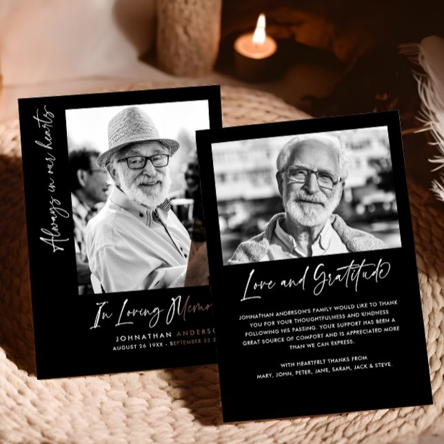 Alltid i våra hjärtan 2-foto-begravning/minnesstun tack kort (Skapare uppladdad)