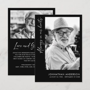 Alltid i våra hjärtan 2-foto-begravning/minnesstun tack kort