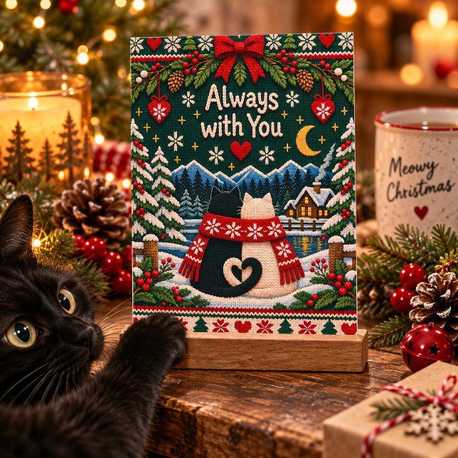 Alltid Med Dig Stickade Julkatter Vykort (The perfect little Christmas card for anyone who loves cats, winter magic, and cozy vibes.)