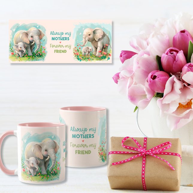 Alltid min Mor - elefanten Morsa & Baby Rosa Mugg (Always my Mother - Elephant Mum & Baby Pink Mug)
