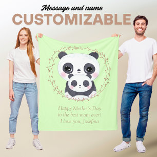 Alltid min Mor - Panda Morsa & Baby Grönt Fleecefilt