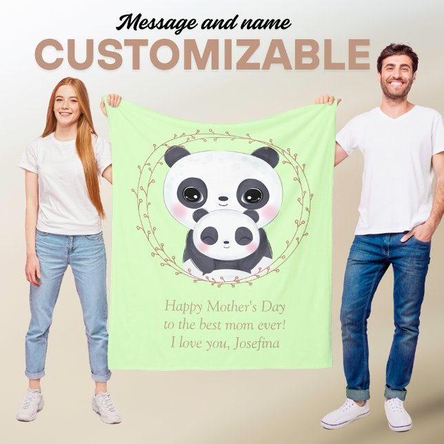 Alltid min Mor - Panda Morsa & Baby Grönt Fleecefilt (Always my Mother - Panda Mum & Baby Green Fleece Blanket)