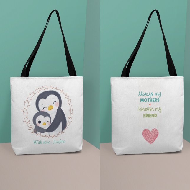 Alltid min Mor - Penguin Morsa Baby Tygkasse (Always my Mother - Penguin Mum Baby Tote Bag)