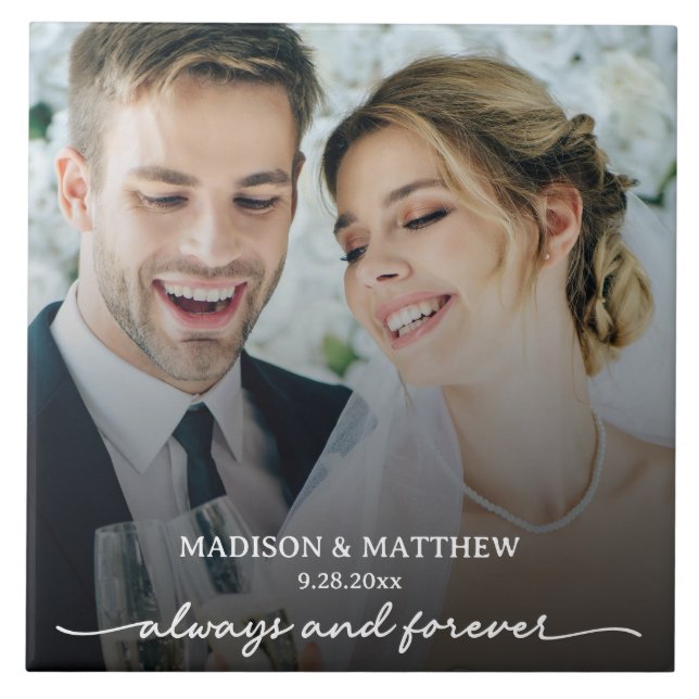 Alltid och Forever Personligt bröllp Photo Kakelplatta (Framsidan)