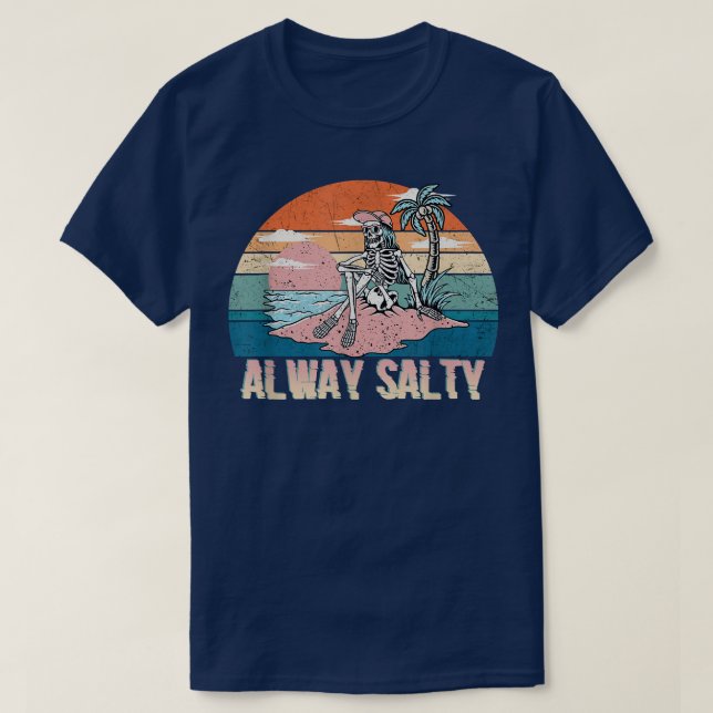 Alltid Salty Summer Skeleton Vintage Beach T Shirt (Design framsida)