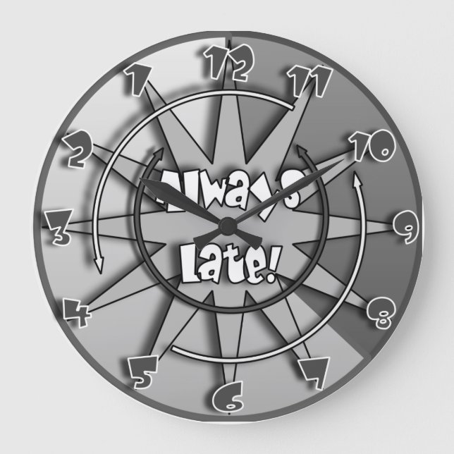 "Alltid sen" Crazy Mixed Clock #5 Stor Klocka (Framsida)