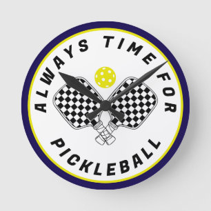Alltid Tid för Pickleball Paddlar Svart Oliv Rund Klocka
