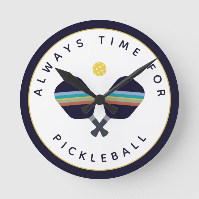 Alltid tid för Pickleball Paddles Blue-Gult Rund Klocka (Framsida)