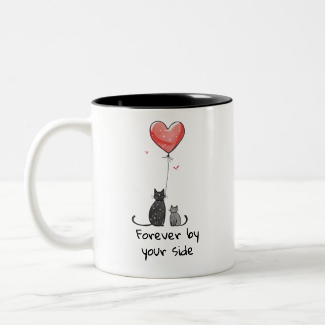 Alltid vid sidan - Cute Cat Valentine Två-Tonad Mugg (Vänster)