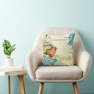 Alltidbrud Teal Lime & Coral Fågel Fågelbur Kudde