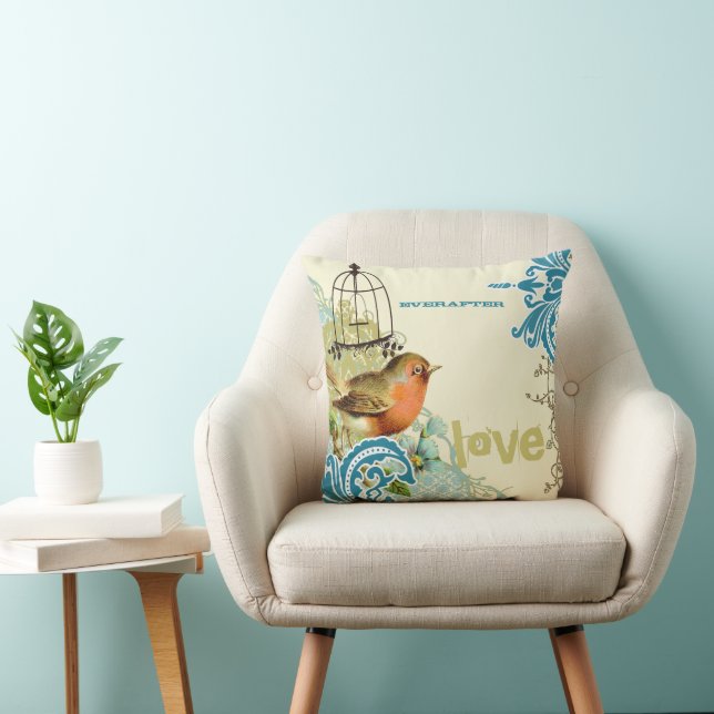 Alltidbrud Teal Lime & Coral Fågel Fågelbur Kudde (Stol)