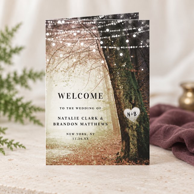 Alltidmer | Förtrollad Sagoskog Bröllopsceremoni Program (Amber Evermore enchanted forest folded wedding ceremony program with personalized cover. Styling props are not included.)