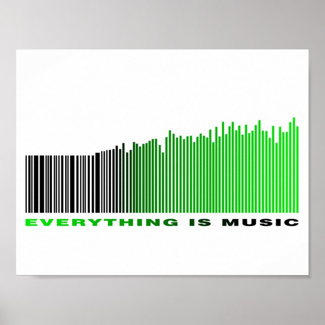Allting är musik Citat Grön Streckkod Equalizer Poster (Framsidan)