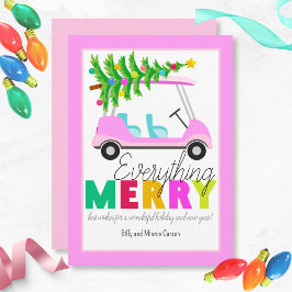 Allting Merry Rosa Golf Cart Julgran Julkort
