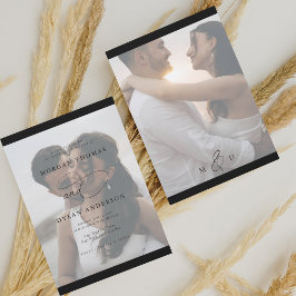 Allure Calligraphy Photo Black & White Bröllop Inbjudningar