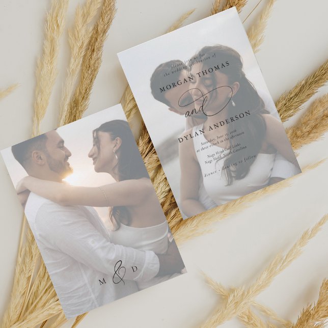 Allure Calligraphy Photo Bröllop Inbjudningar (Skapare uppladdad)