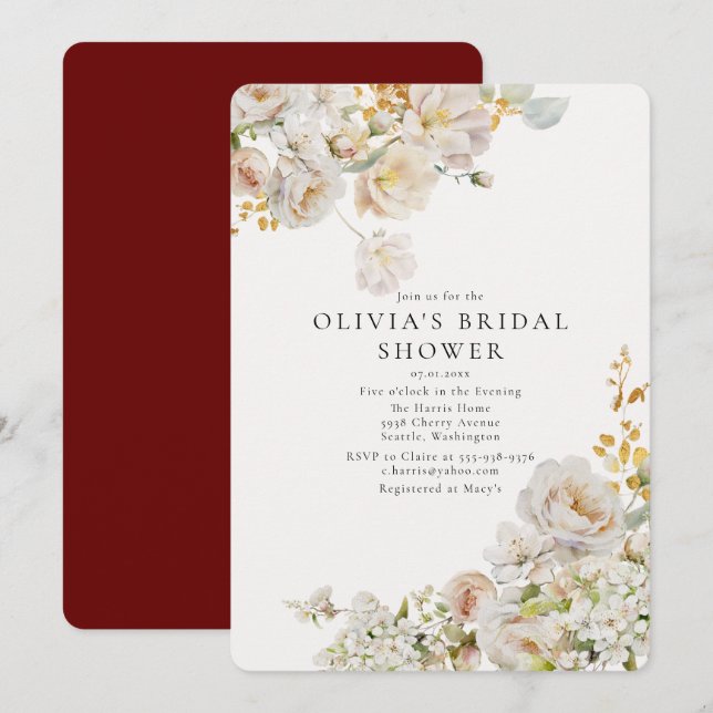 Allure - Vit ros & Babyns Möhippa för andning Inbjudningar (Fram/baksida)