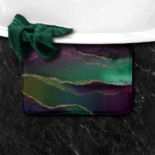 Alluring Agate Mörk Jewel Tone Stone Guld Veins Badrumsmatta