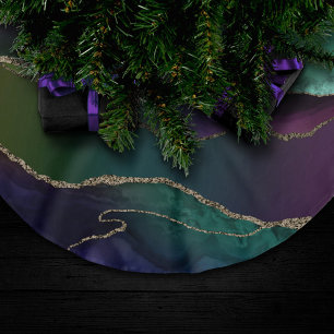 Alluring Agate Mörk Jewel Tone Stone Guld Veins Julgransmatta Borstad Polyester