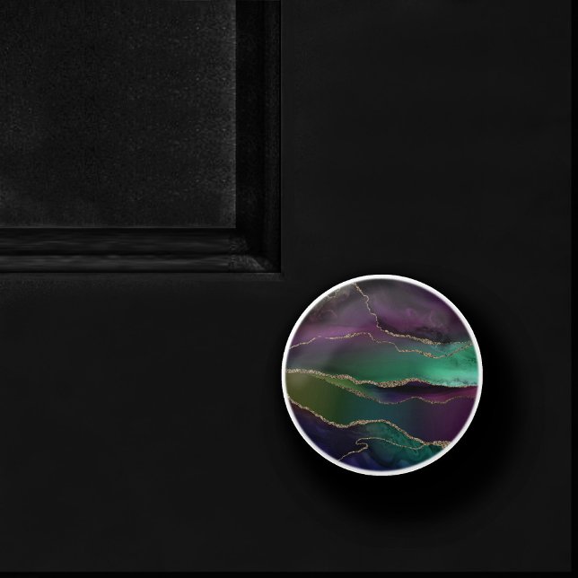 Alluring Agate | Mörk Jewel Tone Stone Guld Veins Knopp (Skapare uppladdad)