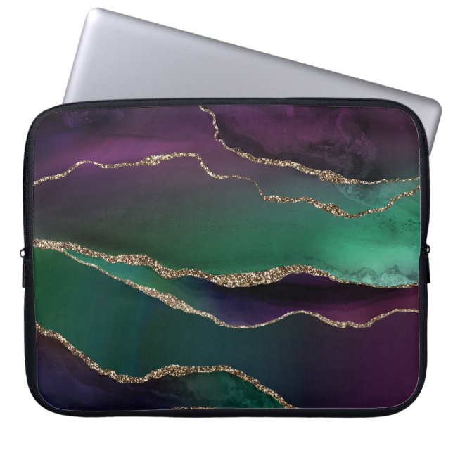 Alluring Agate | Mörk Jewel Tone Stone Guld Veins Laptop Fodral (Framsidan)