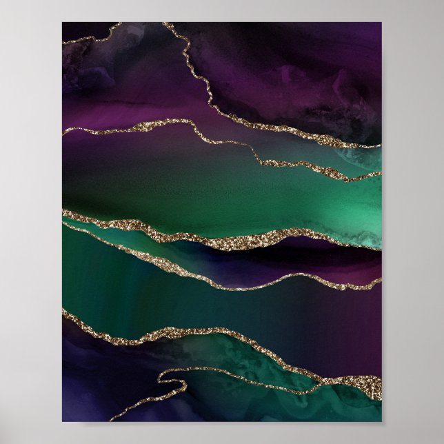 Alluring Agate | Mörk Jewel Tone Stone Guld Veins Poster (Framsidan)