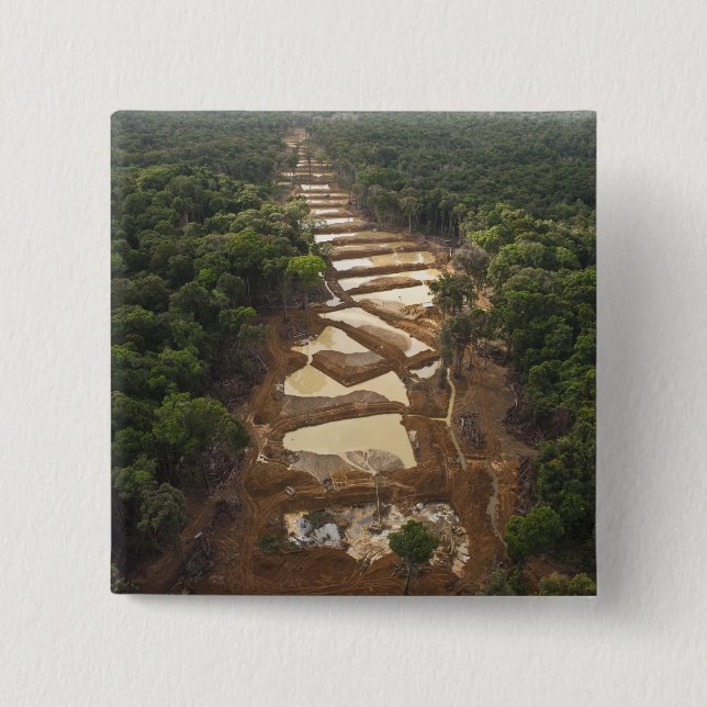 Alluvial guldutvinning. Regnskog, Guyana. Knapp (Framsida)