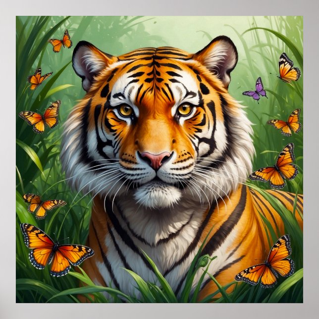 Allvarlig tiggare med fjärilar i Jungle Poster (Framsidan)