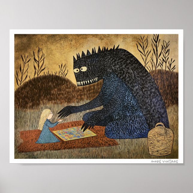 ALLVARLIG WHIMSY! Flicka och monster spelar sällsk Poster (Framsidan)