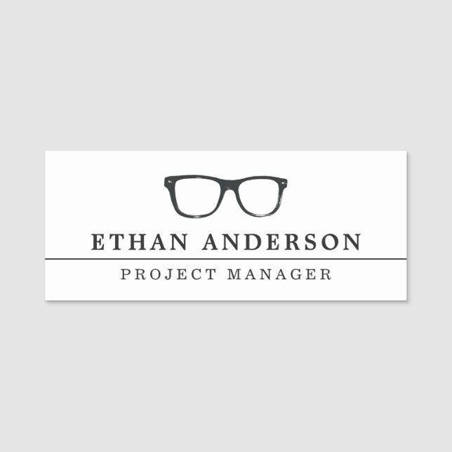 Allvarliga glasögon | Lustig Anpassningsbar Namnbricka (Framsida)