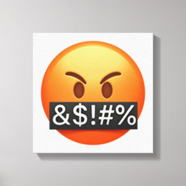 Allvarligt Ansikte med symboler som täcker mun - E Canvastryck (Framsida)